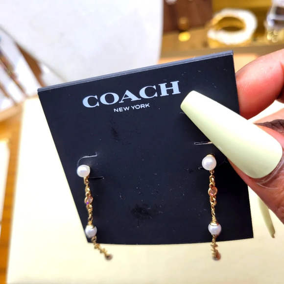 Coach • Dangle & Drop Earrings • Faux Pearl • Goldtone • Dainty - Picture 3 of 8